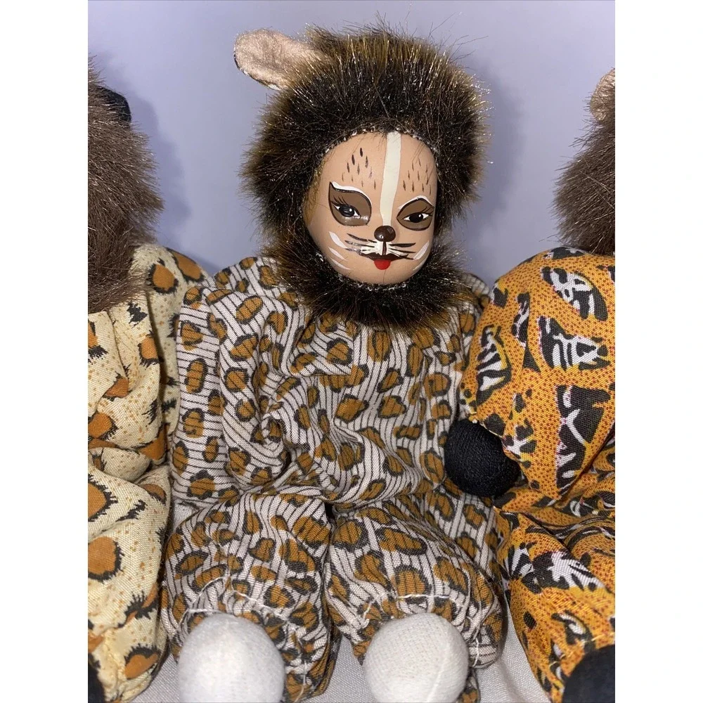 VINTAGE Adorable Ceramic Painted Face Cat Dolls Springford Inc. RARE Leopard